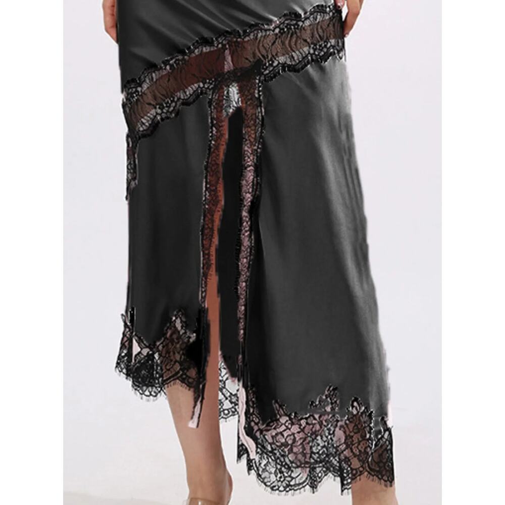 Lace Trim Asymmetrical Midi Skirt - Picture 6 of 9